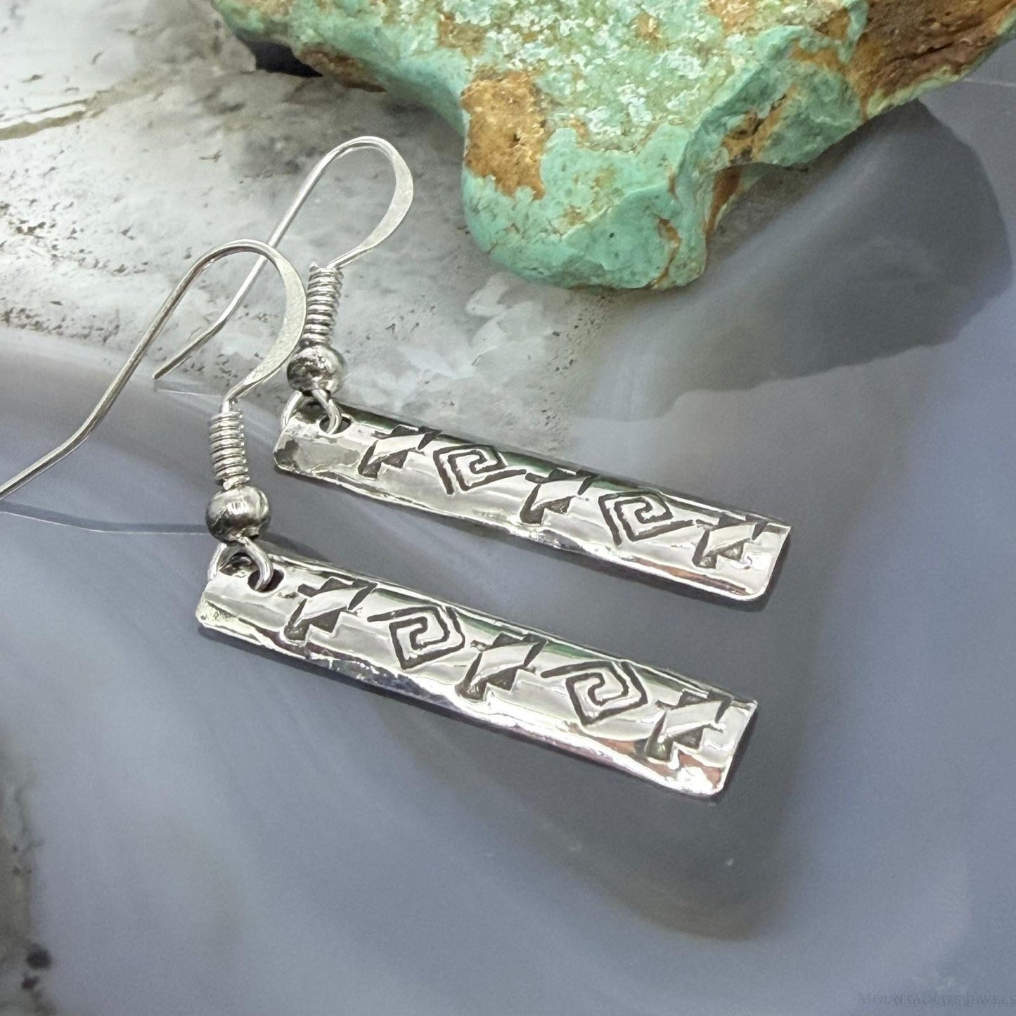 Felicia Etcitty Navajo Sterling Silver Long Etched Dangle Earrings For Women