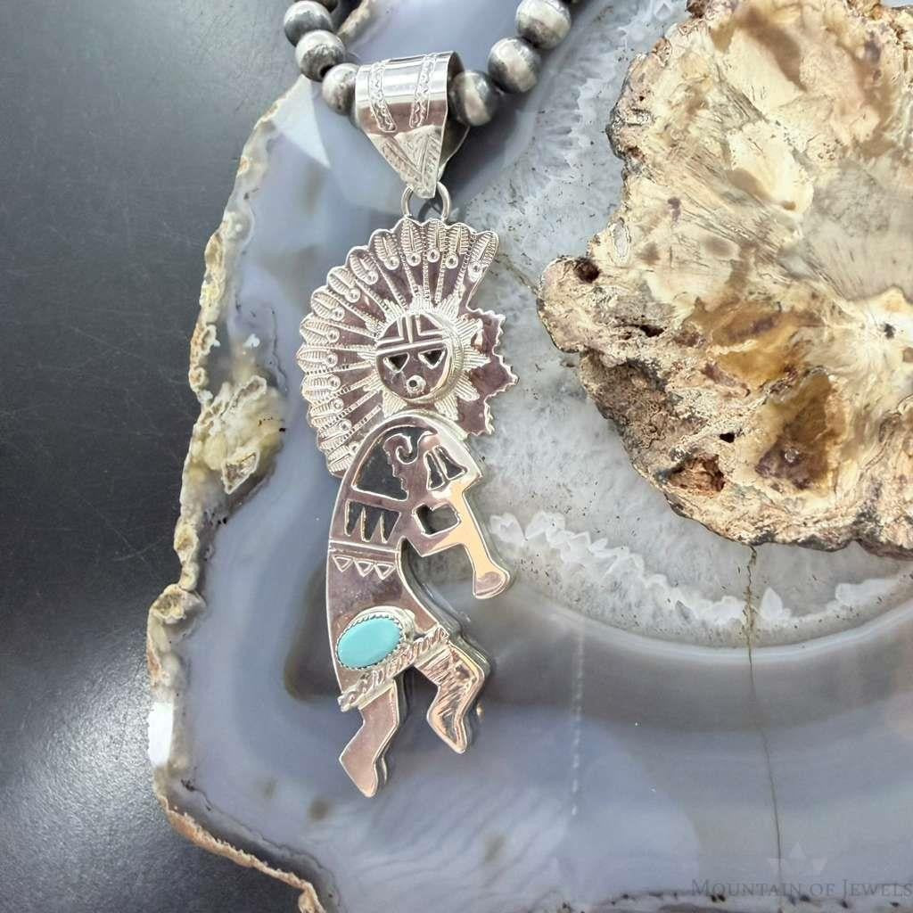 Alonzo Mariano Native American Sterling Silver Turquoise Kokopelli Kachina Unisex Pendant