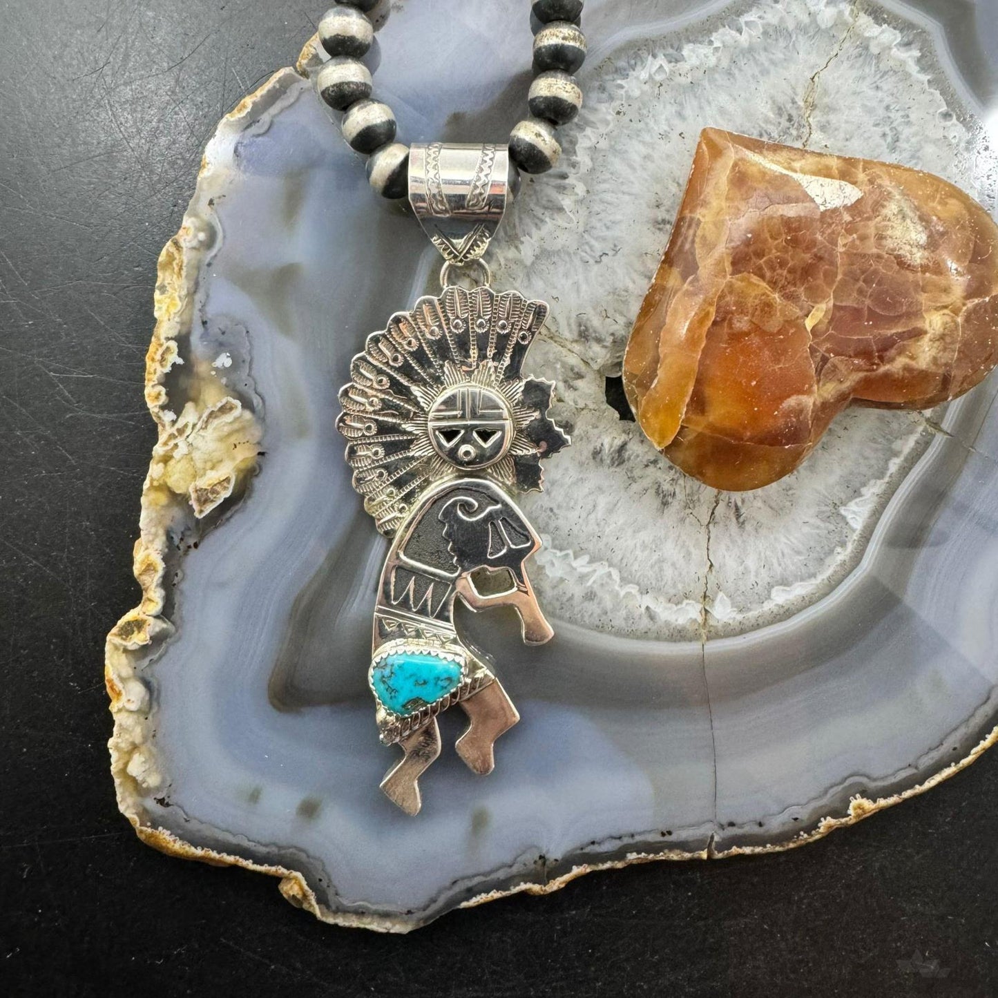 Alonzo Mariano Native American Sterling Silver & Turquoise Unisex Kokopelli Kachina Dancer Pendant