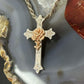 Sterling Silver Hammered Decorated Cross Pendant with Copper Rose For Women