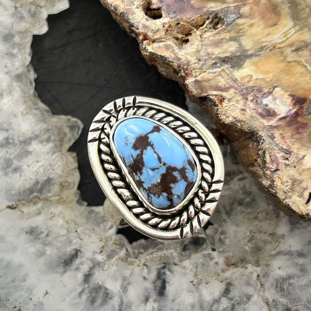 Sterling Silver Southwestern Style Golden Hill Turquoise Ring Size 6 For Women