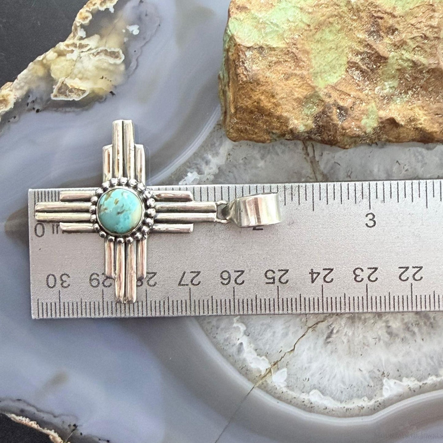 Sterling Silver Southwestern Style Rounded Turquoise Unisex Zia Pendant