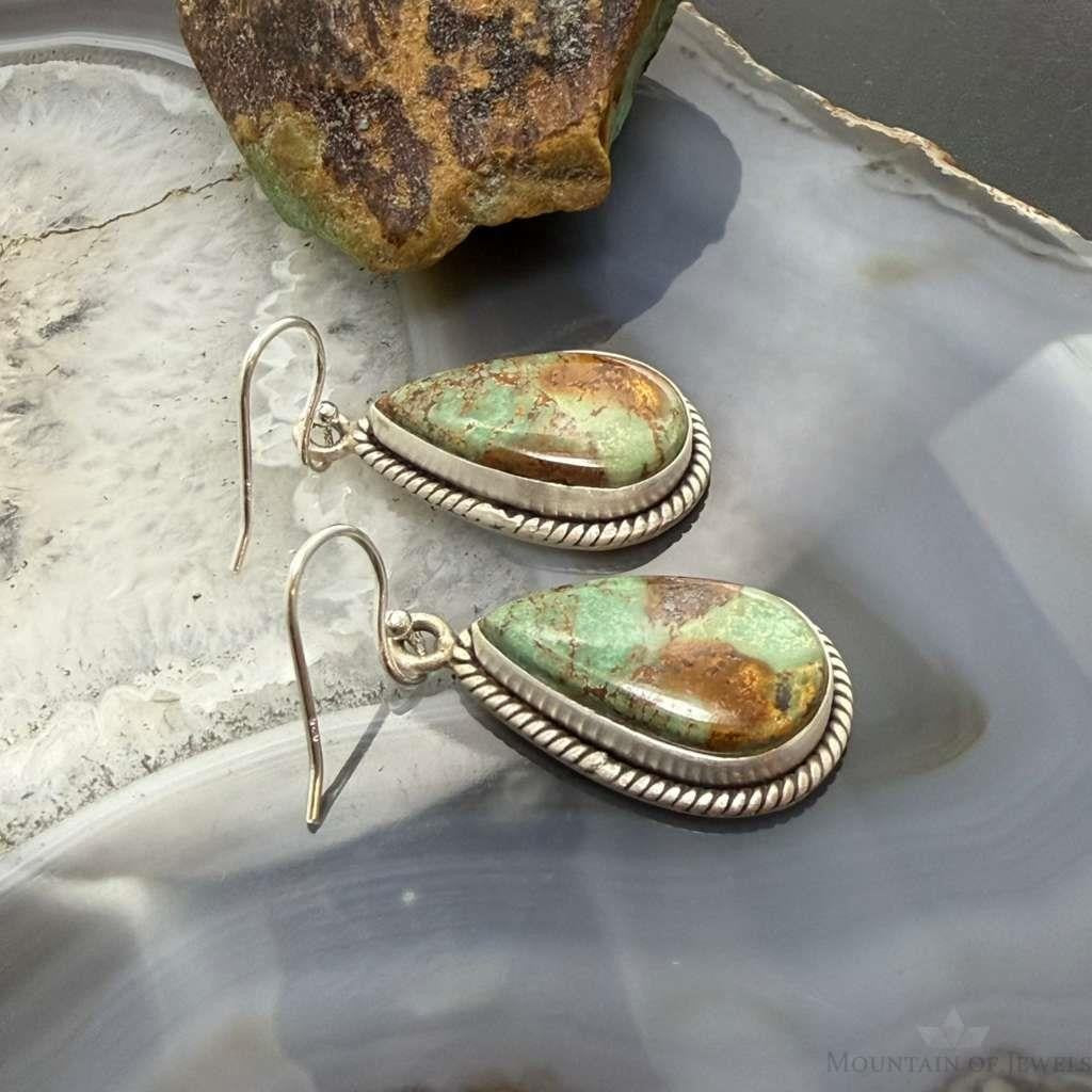 Sterling Silver Southwestern Style Teardrop Turquoise Dangle Earrings For Women #1