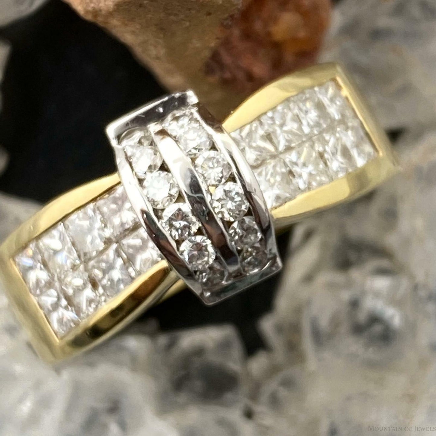 18K Two Tone Diamonds Band Ring Size 6.5 For Women, Multi Stone Ring For Women