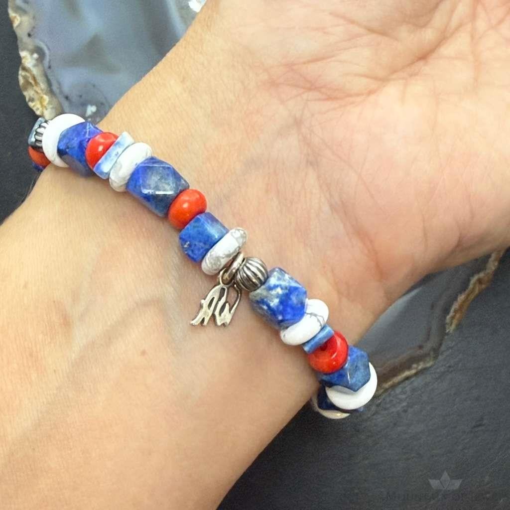 Carolyn Pollack Sterling Silver Multi Gemstone Bead w/Texas Flag Charm Bracelet For Women