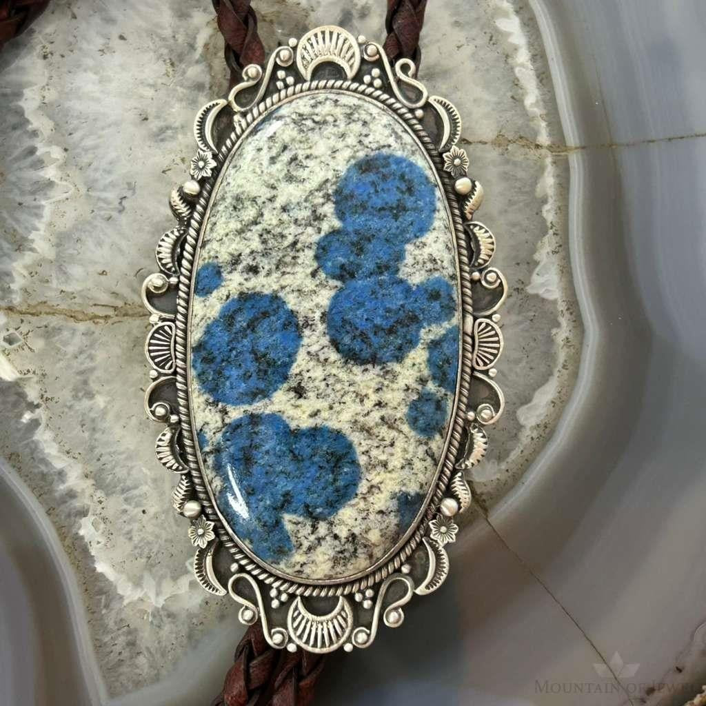 Sterling  Silver Southwestern Style Large Oval K2 Jasper Decorated Bolo Tie For Men