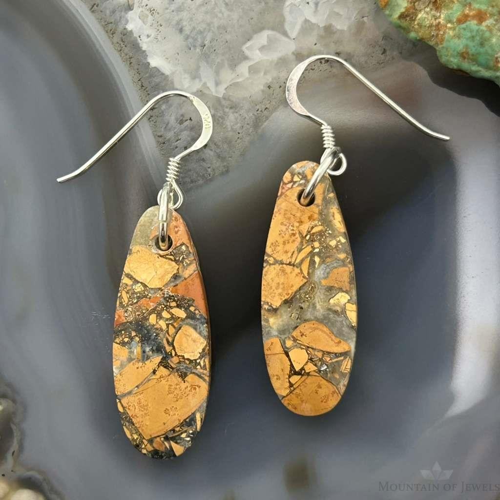 Sterling Silver Teardrop Maligano Jasper Slab Dangle Earrings For Women #510