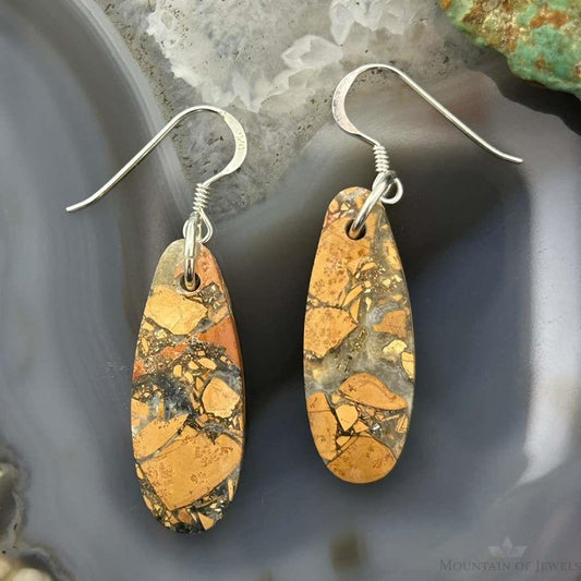 Sterling Silver Teardrop Maligano Jasper Slab Dangle Earrings For Women #510