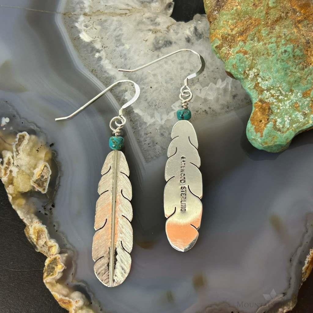 Anthony Gatewood Sterling Silver & Turquoise Bead Feather Dangle Earrings For Women