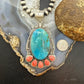 Sterling Silver Southwestern Style Oval Turquoise & Spiny Oyster Decorated Pendant