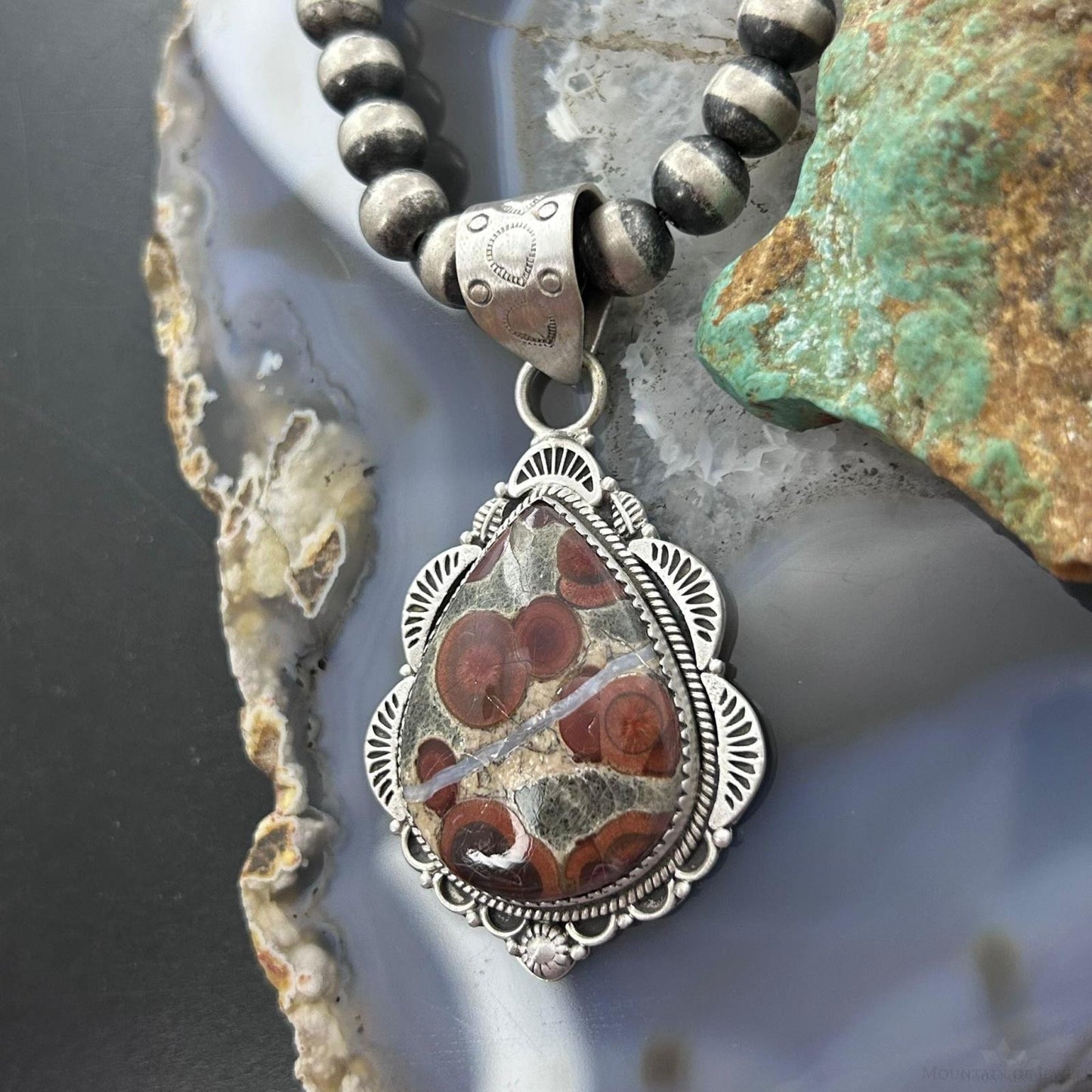 Sterling Silver Southwestern Style Teardrop Peanut Obsidian Pendant For Women #1