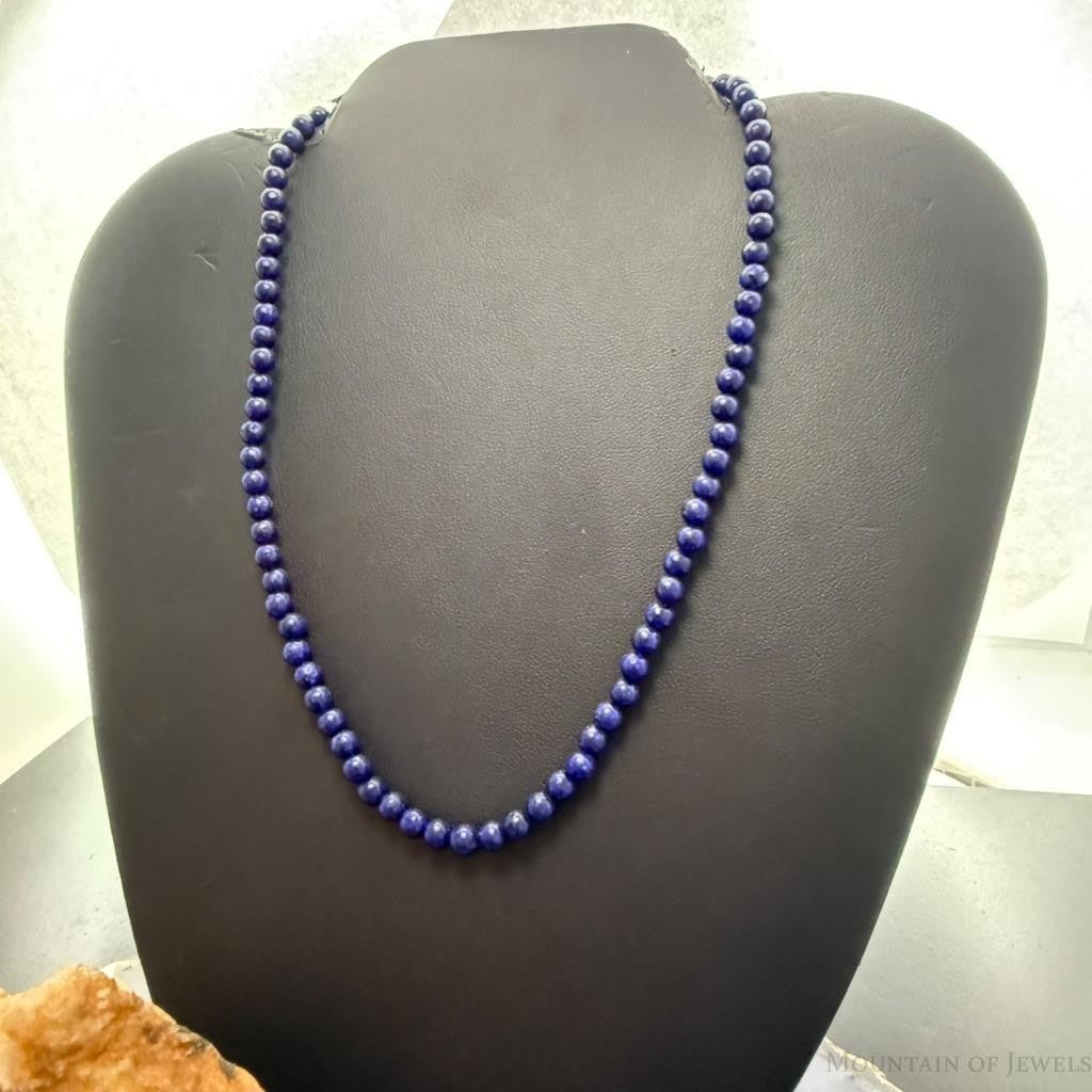 Sterling Silver Southwestern Style 4mm Lapis Beads 16" Necklace For Women