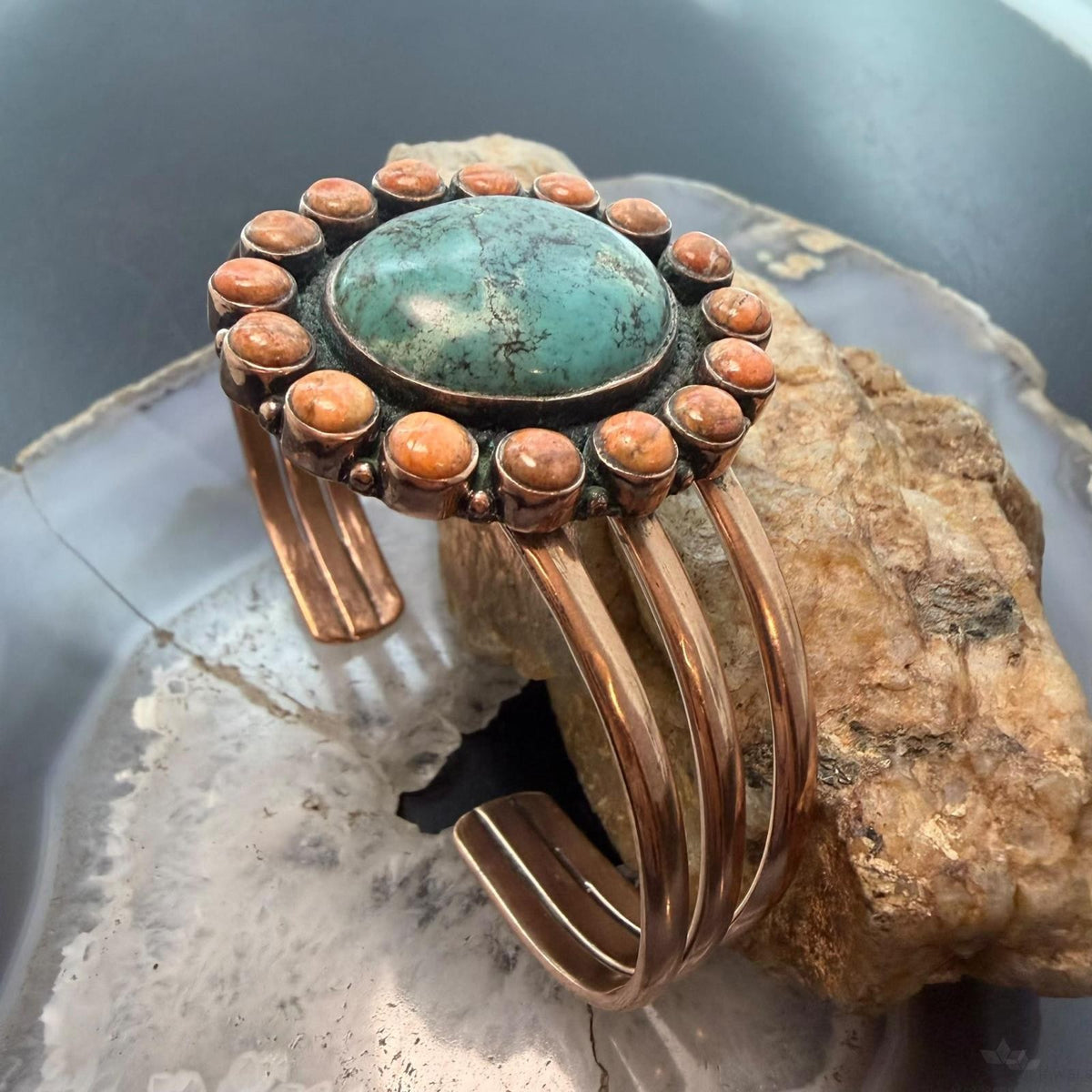 Copper Southwestern Style Tibetan Turquoise & Spiny Oyster Bracelet For Women