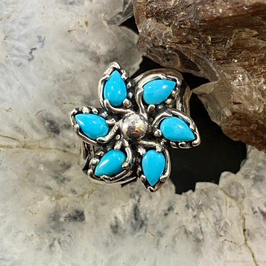 Carolyn Pollack Southwestern Style Sterling Sleeping Beauty Turquoise Flower Cluster Ring For Women