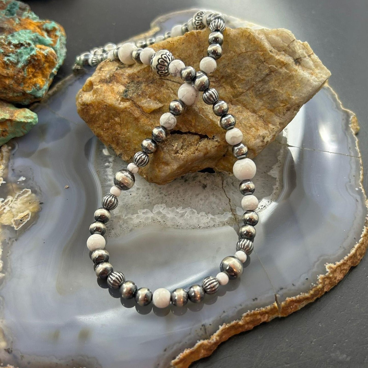 Carolyn Pollack Sterling Silver 5mm-10mm with Howlite Beads 16"-18" Necklace For Women
