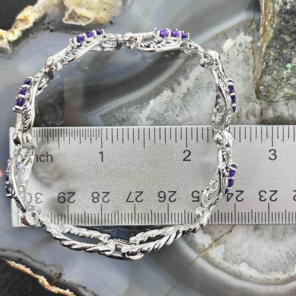 Carolyn Pollack Sterling Silver 18 Faceted Amethyst Foldover Link Bracelet For Women