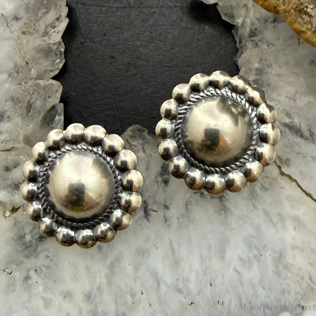 Native American Sterling Silver Round Dome Decorated Stud Earrings For Women