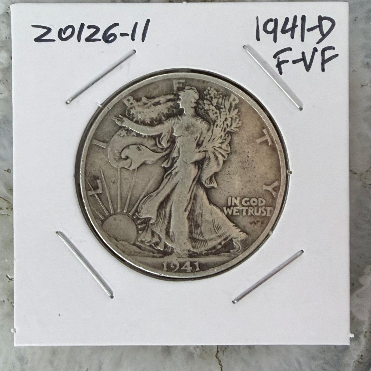 1941-D US Walking Liberty Half Dollar 90% Silver F-VF #20126-11