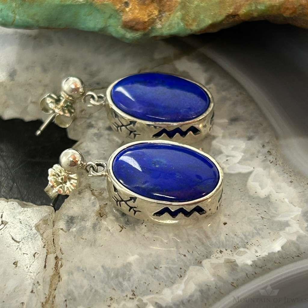 Carolyn Pollack Sterling Silver Oval Lapis w/Native Symbol Dangle Earrings For Women