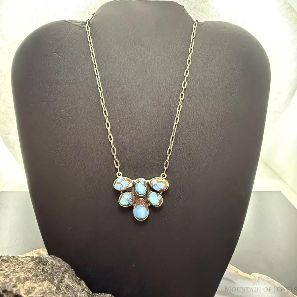 Sterling Silver Southwestern Style Golden Hill Turquoise 22" Necklace For Women