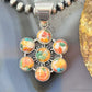 Native American Sterling Silver Turquoise Spiny Oyster Cluster Pendant For Women