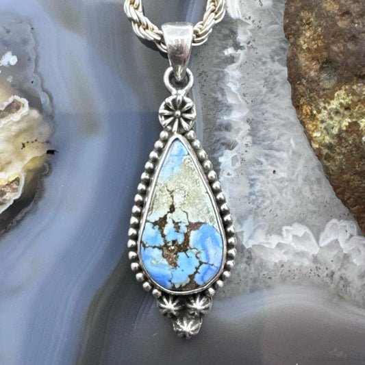 Sterling Silver Southwestern Style Teardrop Golden Hill Turquoise Pendant For Women
