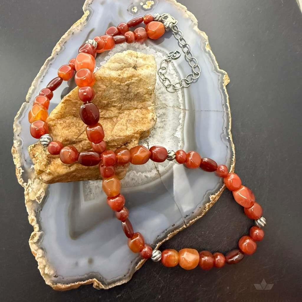 Carolyn Pollack Sterling Silver Carnelian & 9 Swirl Beads 23"-26" Necklace For Women