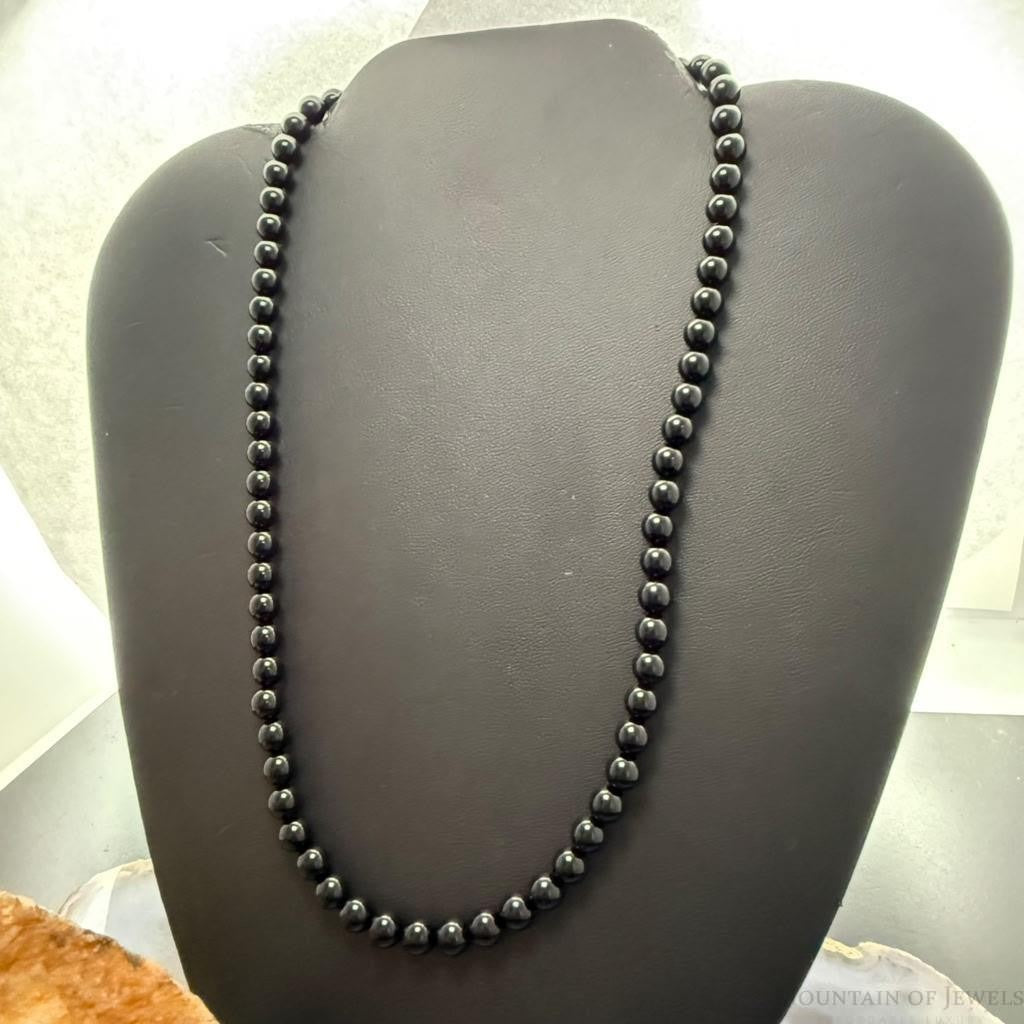 Sterling Silver Southwestern Style 6mm Onyx Beads 18" Necklace For Women