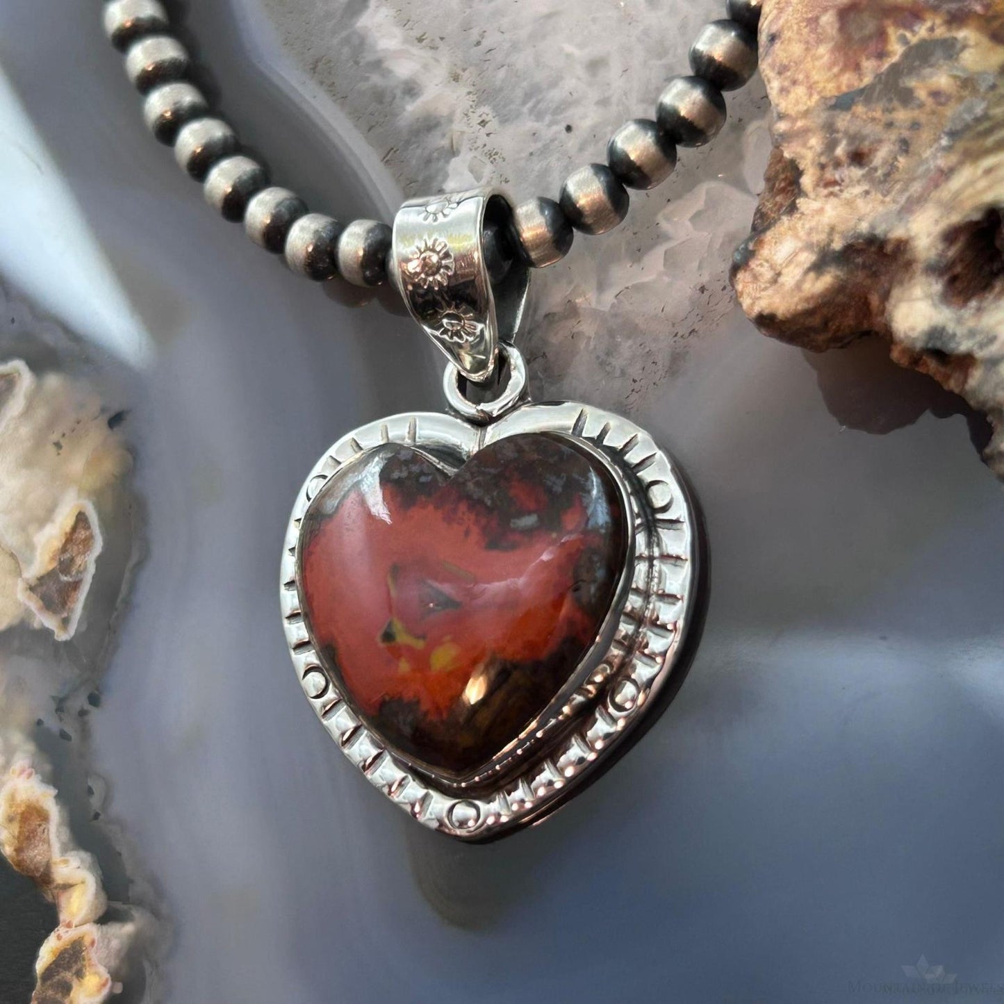 Sterling Silver Southwestern Style Seam Agate Heart Decorated Pendant For Women #1