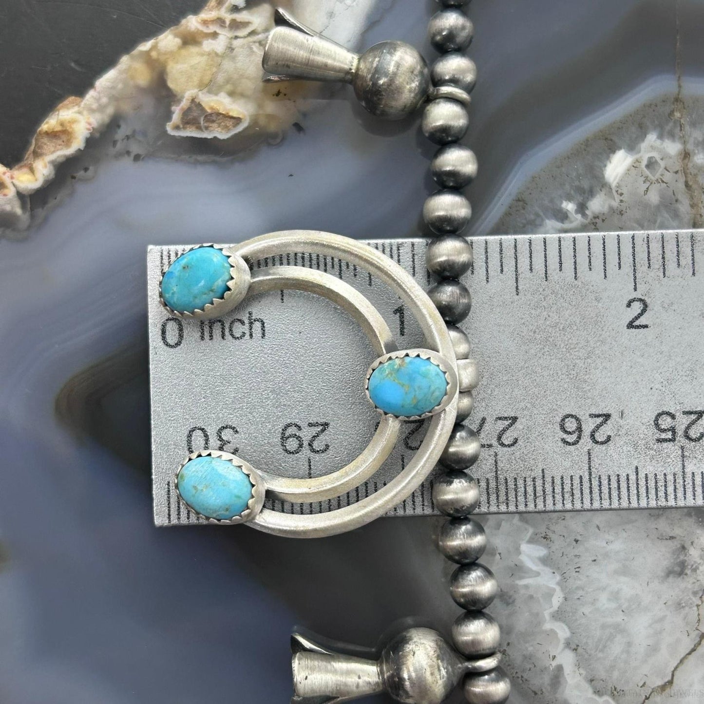 Sterling Silver Southwestern Style Naja w/Turquoise Squash Blossom 18"-20" Necklace For Women