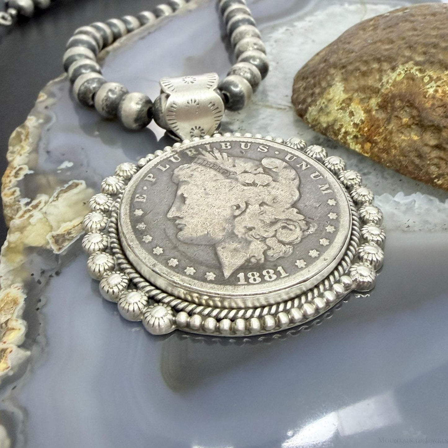 1881 Genuine 90% Silver Morgan Dollar Decorated Unisex Sterling Silver Pendant