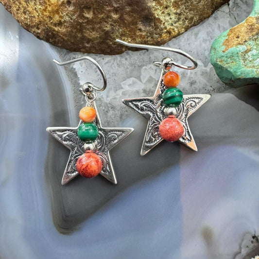 Carolyn Pollack Sterling Silver Star With Multistone Beads Dangle Earrings For Women