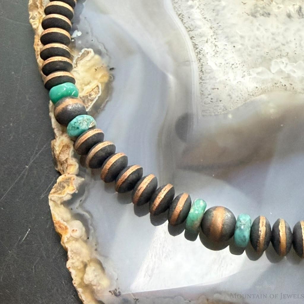 Southwestern Style Copper 8mm Navajo Pearl Saucer & Turquoise 18"-20" Necklace