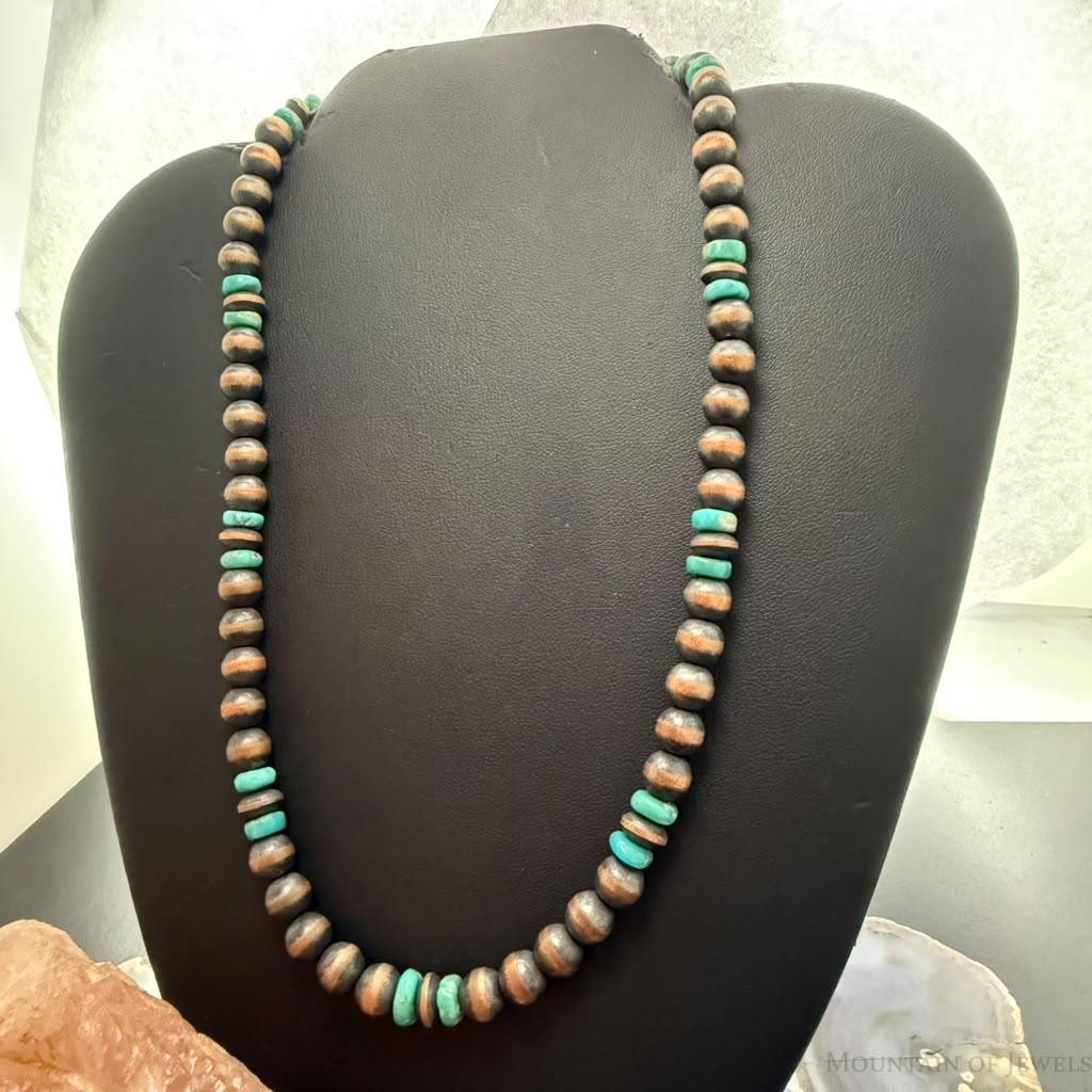Southwestern Style Copper 8mm Navajo Pearl Beades &Turquoise 18"-20" Necklace For Women