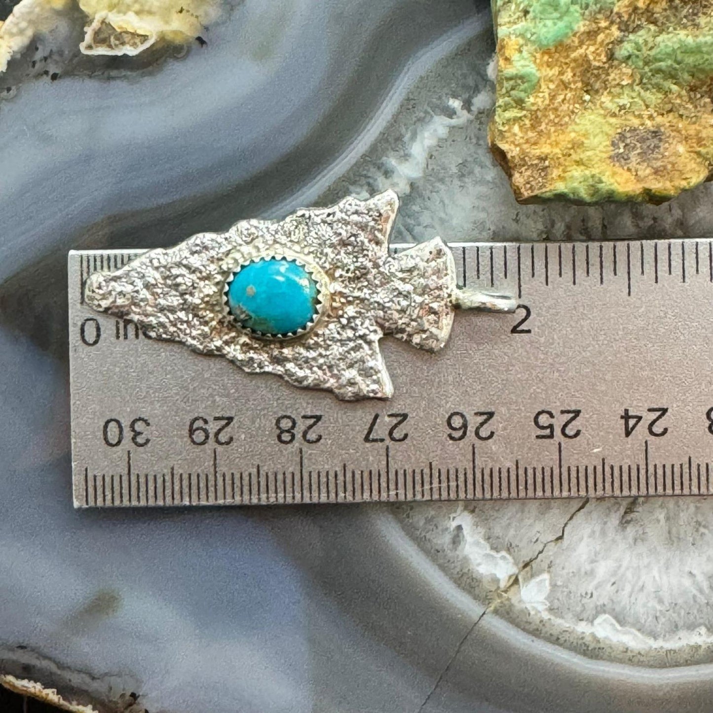 Gary Custer Navajo Native American Sterling Silver Tufa Cast Turquoise Arrowhead Unisex Pendant #1