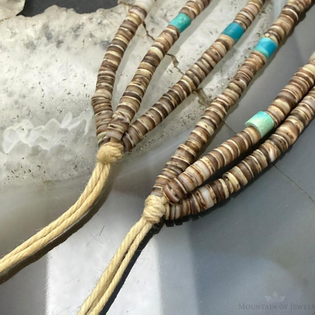 Vintage Native American 3 Strands Heishi Beads &Turquoise 26" Necklace For Women