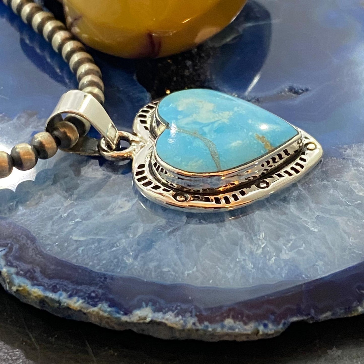 Native American Sterling Silver Blue Ridge Turquoise Heart Pendant For Women #5