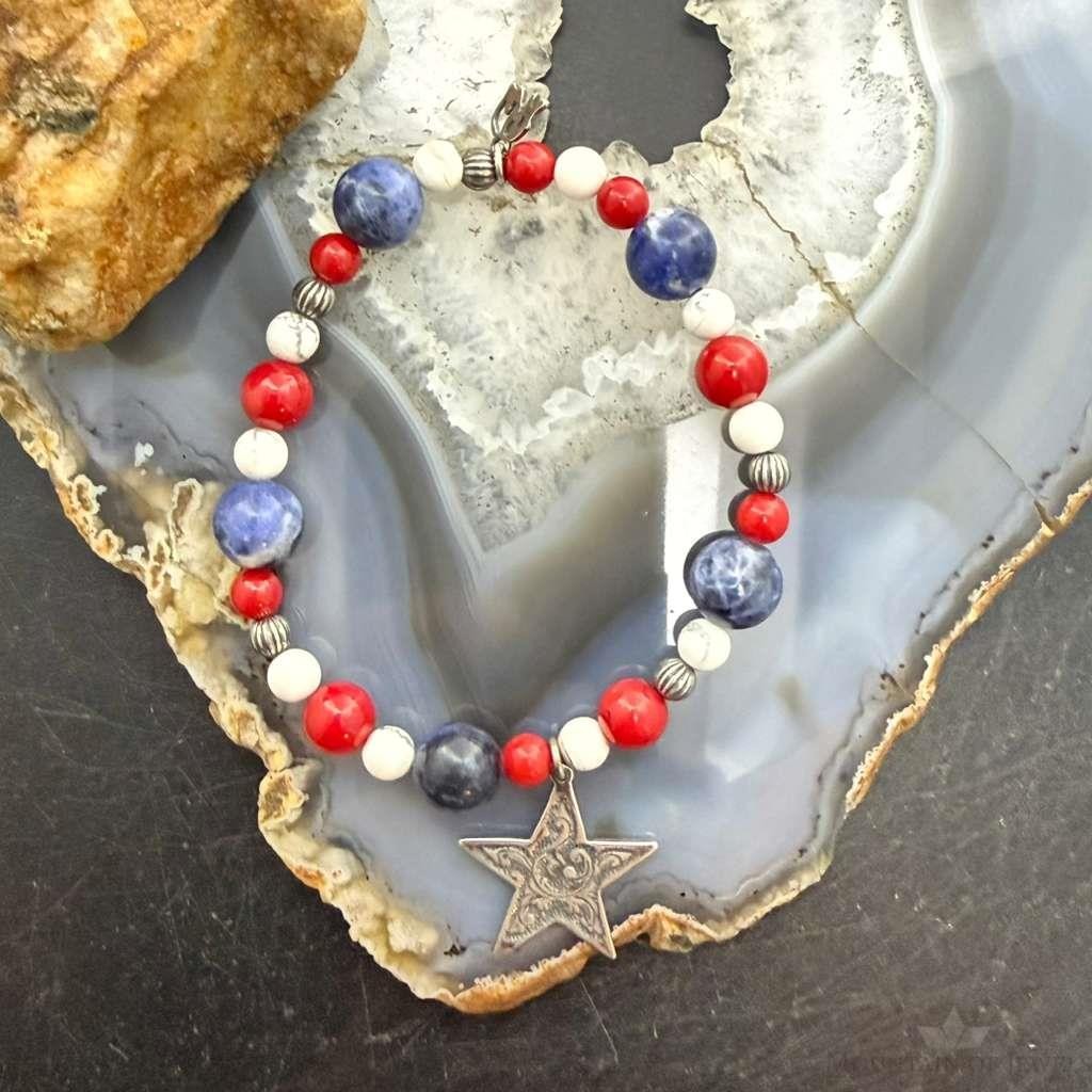 Carolyn Pollack Sterling Silver Multi Gemstone Bead w/Texas Star Charm Bracelet For Women