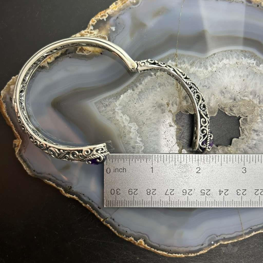Carolyn Pollack Sterling Silver Faceted Amethyst Overlapping Decorated Hinged Bracelet