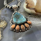 Sterling Silver Southwestern Style Teardrop Turquoise & Spiny Oyster Pendant For Women