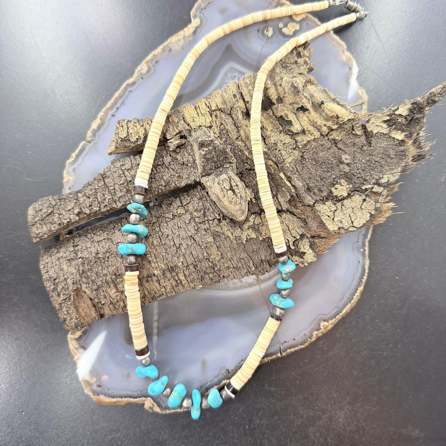 Vintage Native American Heishi and Turquoise Beads 19" Necklace For Women