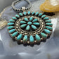 Southwestern Style Sterling Silver Turquoise Decorated Round Cluster Pendant For Women