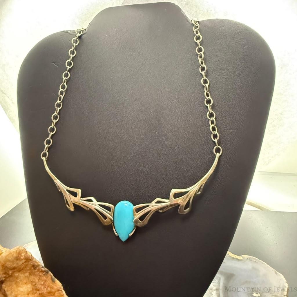 Carolyn Pollack Sterling Silver Teardrop Turquoise 17" Necklace For Women