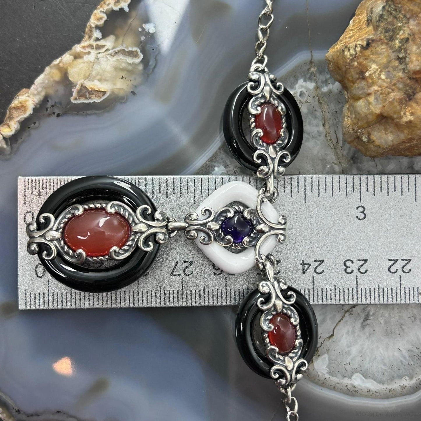 Carolyn Pollack Vintage Sterling Silver Black & White Jasper 16"-19" Necklace For Women