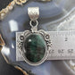 Sterling Silver Southwestern Style Oval Dark Emerald Decorated Pendant For Women
