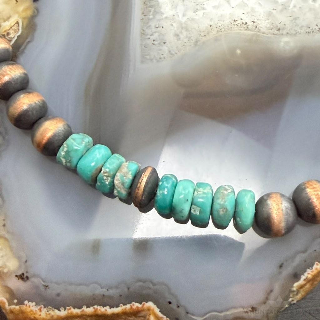 Southwestern Style 8mm Copper Navajo Pearl Saucer, Round & Turquoise Necklace For Women