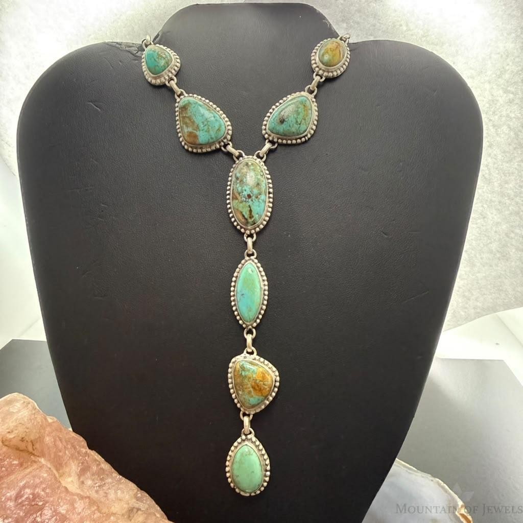Sterling Silver Southwestern Style Royston Turquoise Lariat 25" Necklace For Women