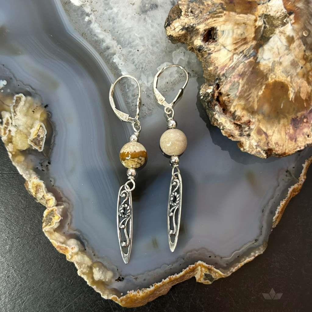 Carolyn Pollack Sterling Silver Picture Jasper Bead Decorated Dangle Earrings For Women