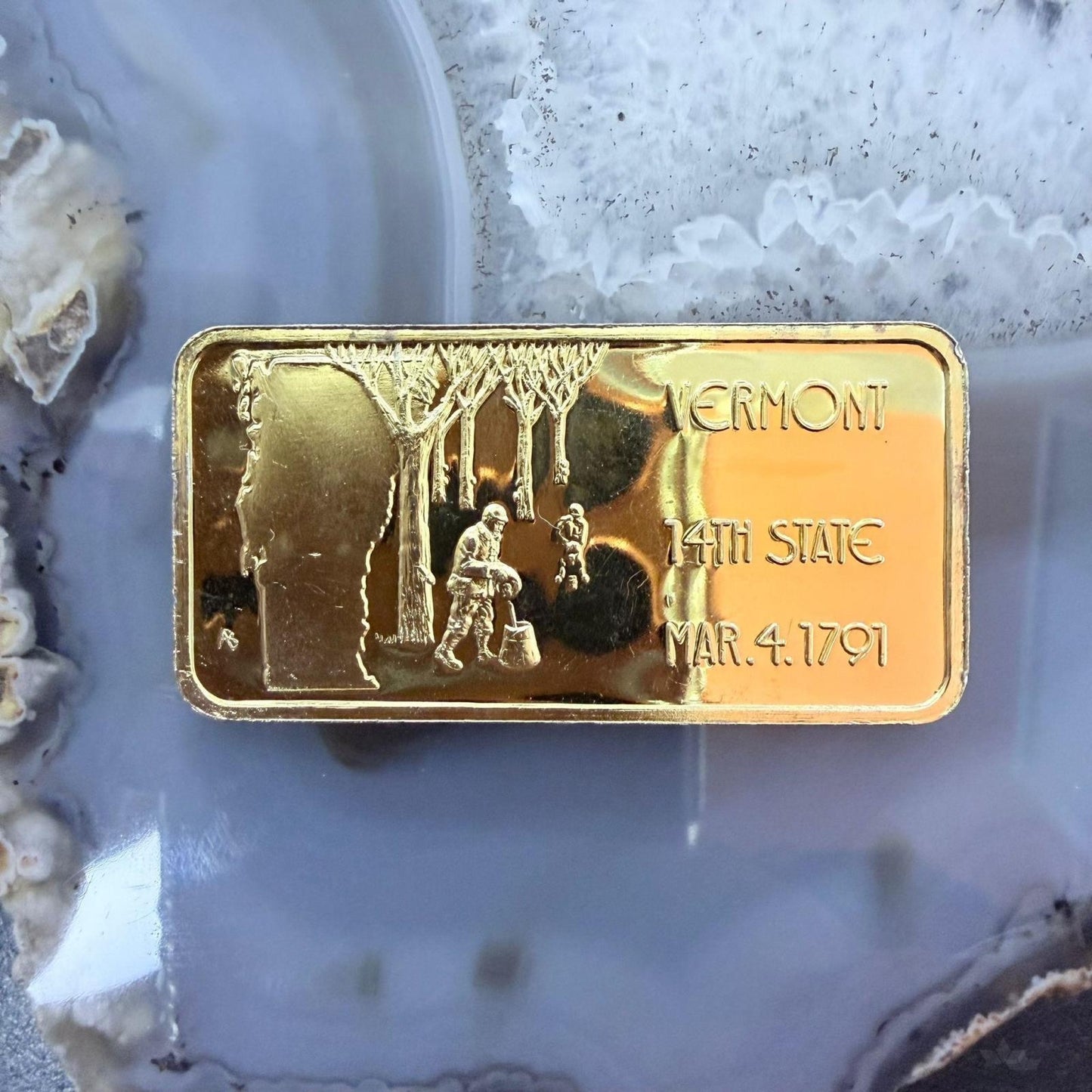 US .999 One Ounce Silver Vermont Bar w/24K Gold Plated Hamilton Mint #112825-6