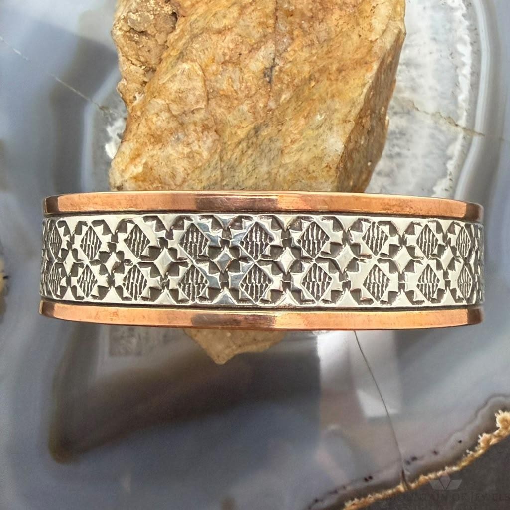 Wylie Secatero Navajo Sterling Silver & Copper Stamped Bracelet For Men #5